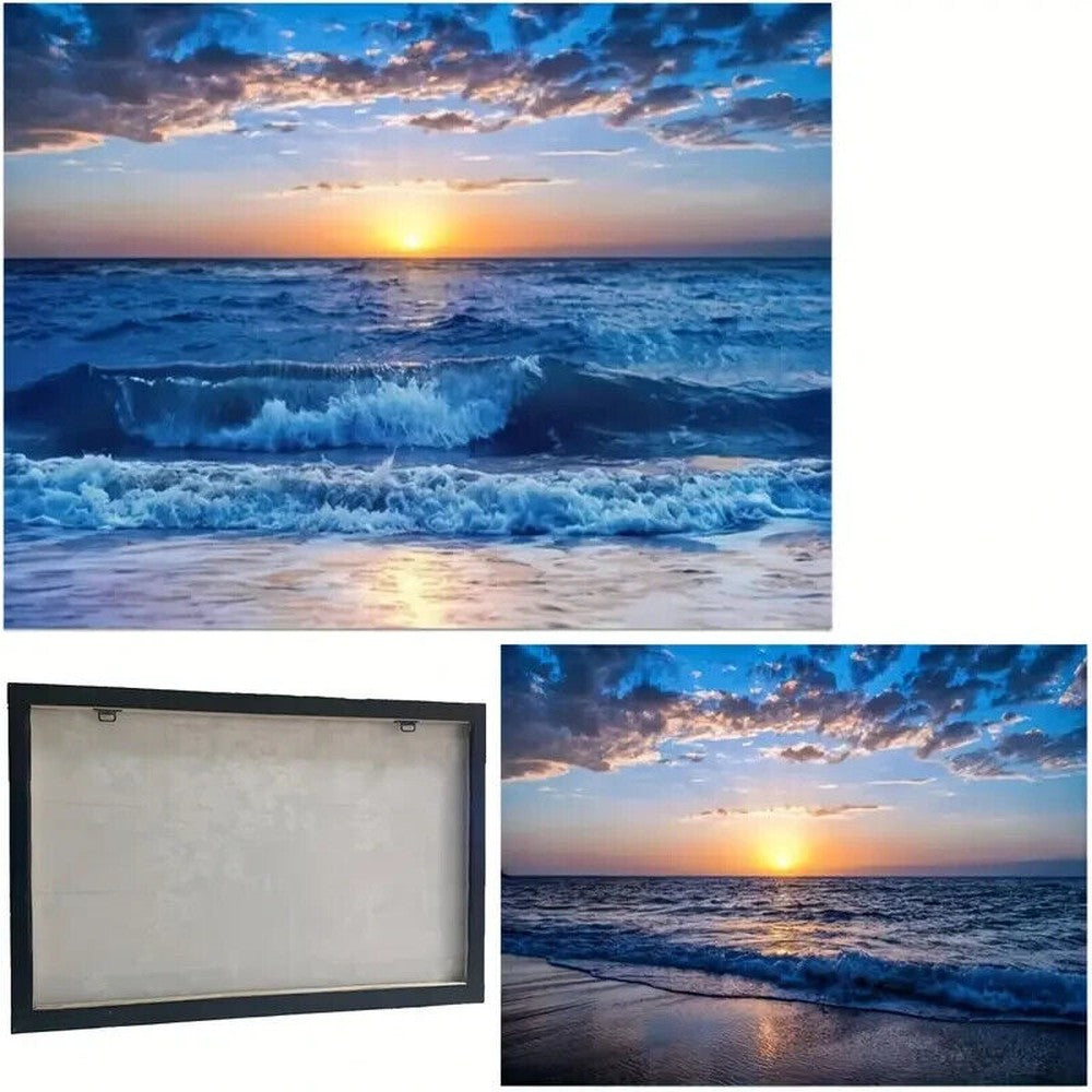 Stunning Vibrant Blue Ocean Sunset Canvas Print Framed 12" x 16" Wall Art Home & Garden:Home Décor:Posters & Prints Style Your Walls
